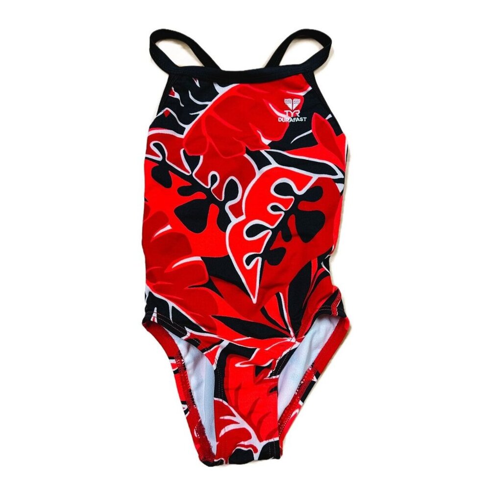 Tyr Girls Red & Black 1-Piece Swimsuit Size 20 4/5